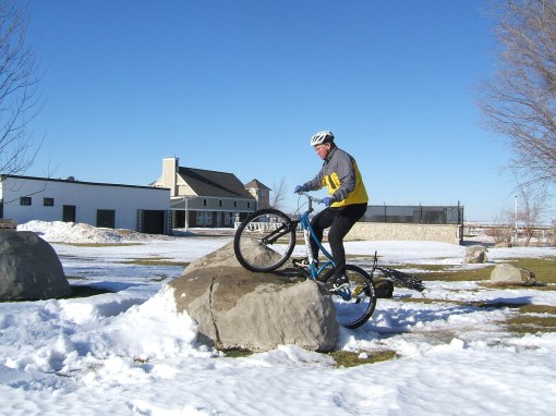 We made some snow ramps, but they made it harder to ride the rocks - the snow was too soft