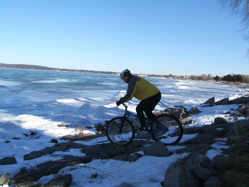 The snow really added to the challenge of riding the rocks by west end beach